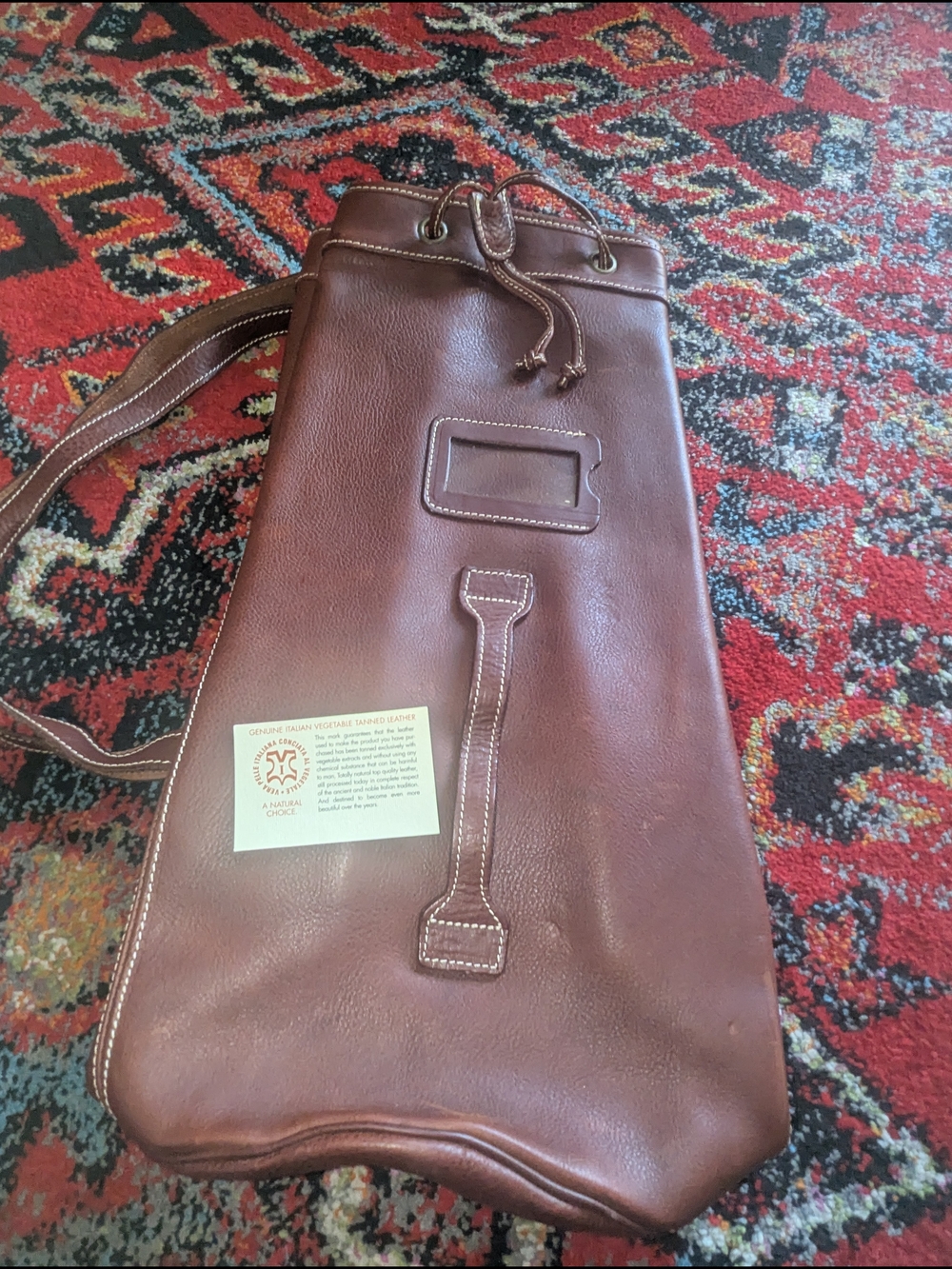 Men's Brown Leather Drawstring Duffel Sling Bag